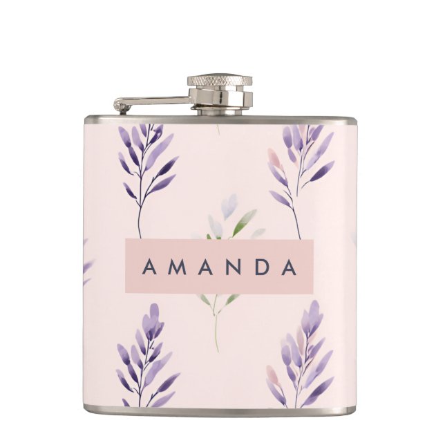 Petaca Pastel Elegante de Lavanda Personalizado Pastel (Anverso)