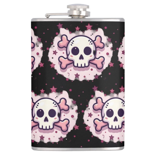 Petaca Pastel Pink Skull and Crossbones (Anverso)