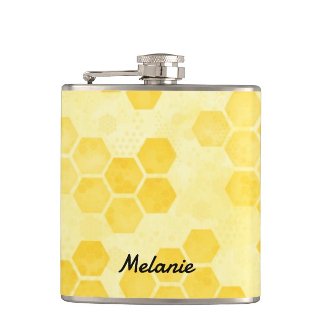 Petaca Pastel Yellow Honeycomb Pattern Personalised (Anverso)