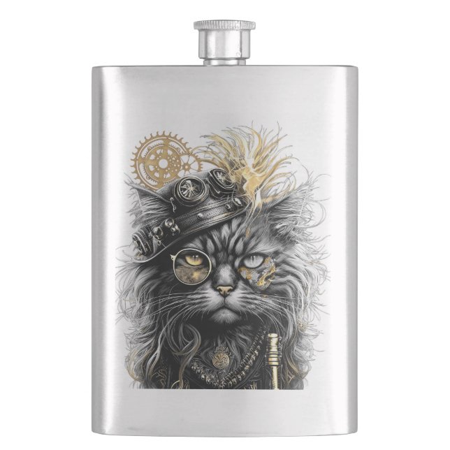 Petaca Patas descaradas El gato steampunk funky  (Anverso)