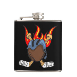 Petaca Pato en llamas y palitos de hockey en llamas, negr