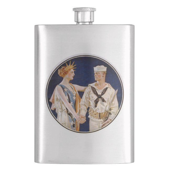 Petaca Patriotismo vintage, Lady Liberty con marinero (Anverso)