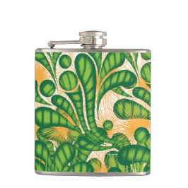 Petaca Patrón artístico verde y dorado que representa un