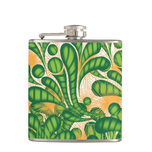 Petaca Patrón artístico verde y dorado que representa un  (Anverso)