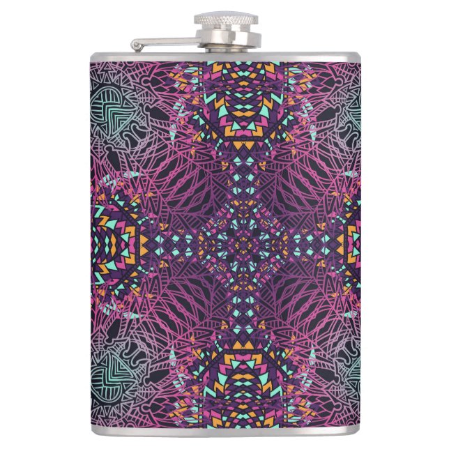 Petaca Patrón azteca geométrico, vintage sin costuras. (Anverso)