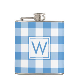 Petaca Patrón blanco y azul claro con monograma