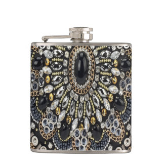 Petaca patrón bohemio de arte deco negro y oro