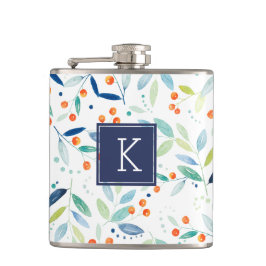 Petaca Patrón botánico de acuarelas modernas monogramadas