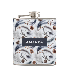 Petaca Patrón de acuarela de tonos de pino y agujas de pi