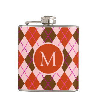 Petaca Patrón de Argyle Rojo Rosa y Marrón con Monograma