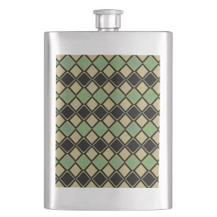 Petaca Patrón de Arlequín en Dorado, Verde y Negro