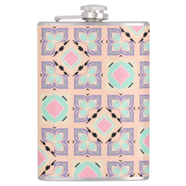 Petaca Patrón de baldosas geométricas pastel | Rosa menta (Anverso)