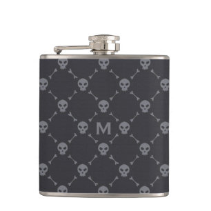 Petaca Patrón de calavera y huesos Monograma Gris