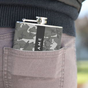 Petaca Patrón de camuflaje gris, tu nombre, Personaliza