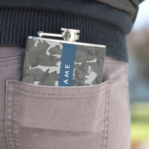 Petaca Patrón de camuflaje gris, tu nombre, Personaliza
