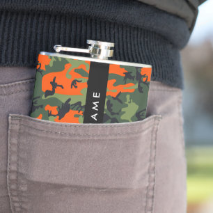 Petaca Patrón de camuflaje naranja, tu nombre, personaliz