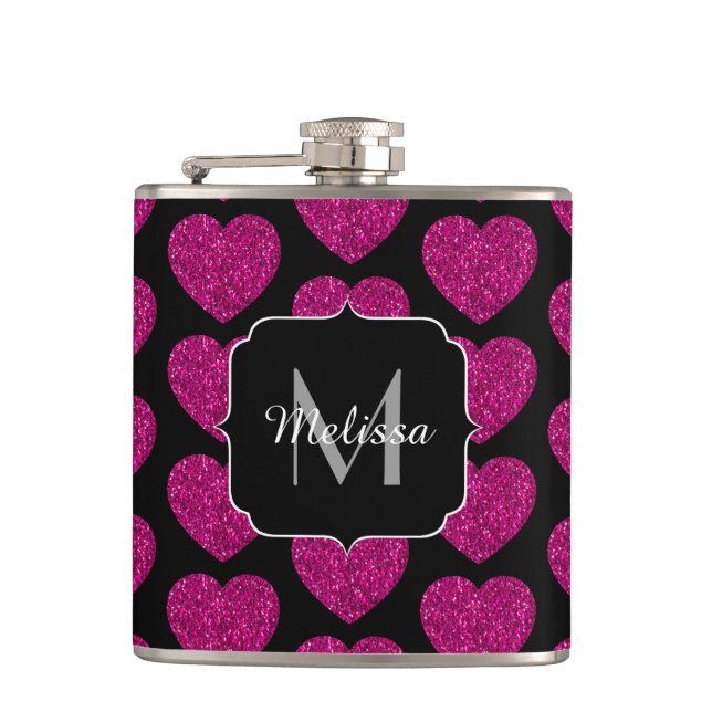 Petaca Patrón de chismes de corazón rosado caliente Monog (Anverso)