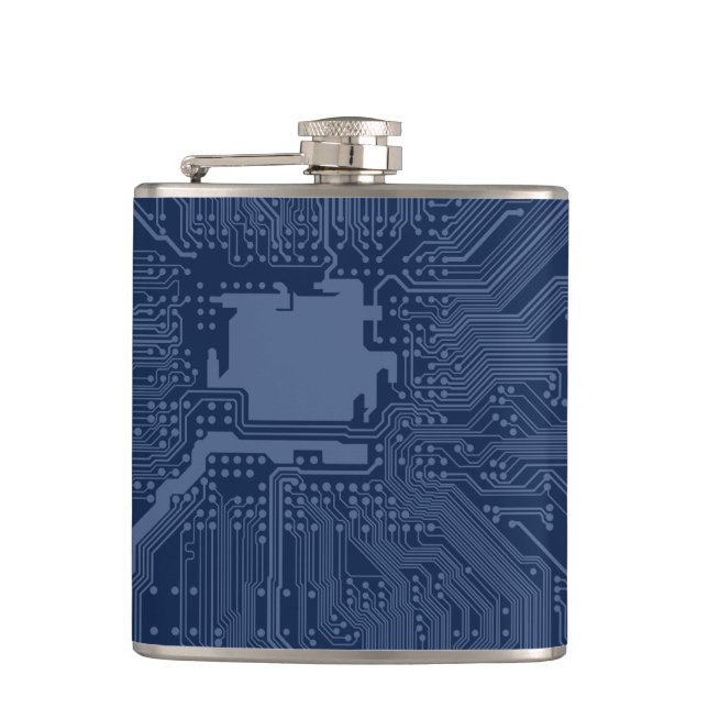 Petaca Patrón de circuito de la tarjeta madre azul geek (Anverso)