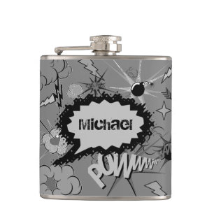 Petaca Patrón de cómic personalizado gris retro personali