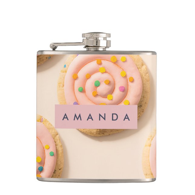 Petaca Patrón de cookie rosa personalizada (Anverso)