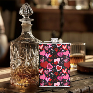 Petaca Patrón de Corazones Rojos Rosas Negros Amor