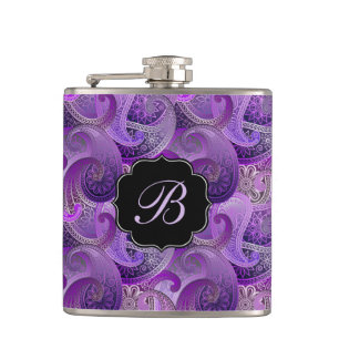 Petaca Patrón de damasco de paisley púrpura con monograma