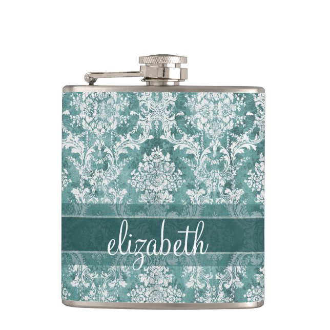 Petaca Patrón de Damasco de Vintage con Acabado de Grungy (Anverso)