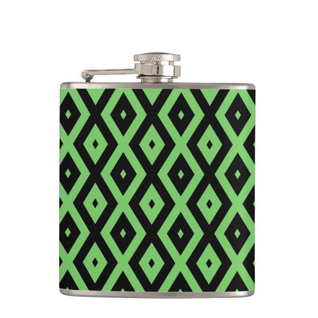 Petaca Patrón de diamante verde limón y negro (Anverso)