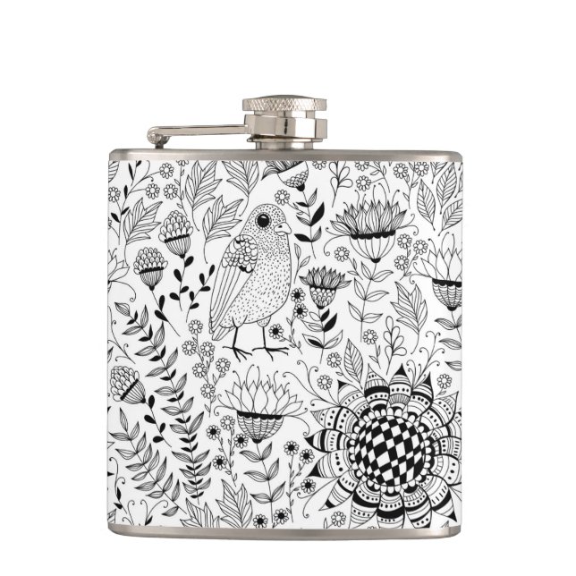 Petaca Patrón de doodle de aves y flores (Anverso)