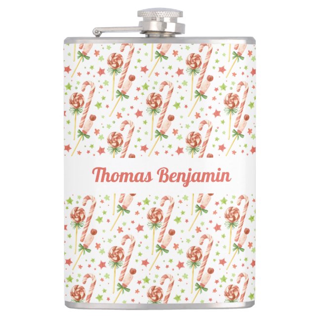 Petaca Patrón de dulces de Navidad Flask personalizado (Anverso)