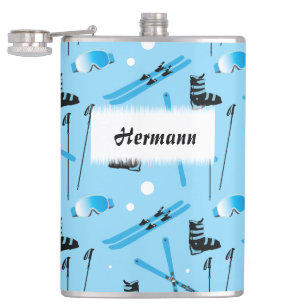 Petaca Patrón de equipo de esquí azul personalizado