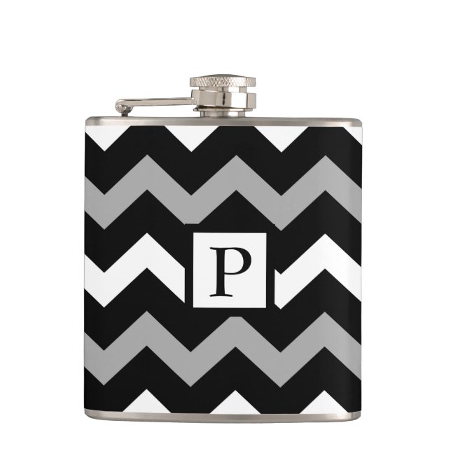 Petaca Patrón de estampado de Chevron en Blanco Negro y G (Anverso)