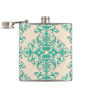 Petaca Patrón de estilo damasco verde menta y blanco apag