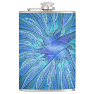 Petaca Patrón de fantasía de flor azul, arte fractal abst