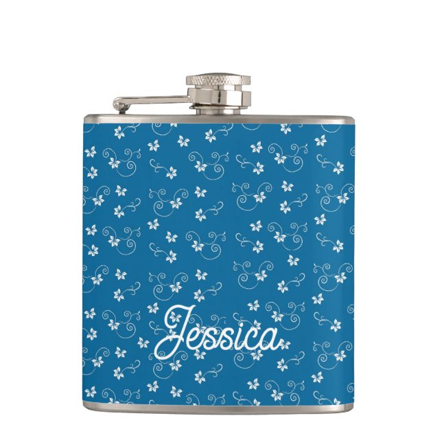 Petaca Patrón de Flor Azul Bonito Personalizado (Anverso)