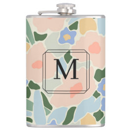 Petaca Patrón de flor azul claro rosa monograma Pastel