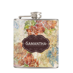 Petaca Patrón de flor personalizado con estilo vintage de