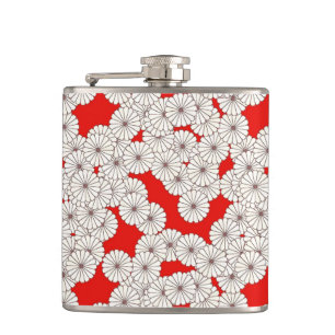 Petaca Patrón de flores Art Deco - crema sobre rojo