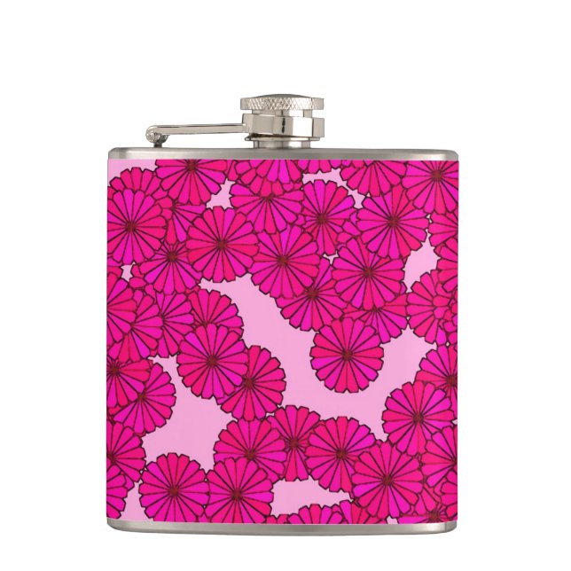 Petaca Patrón de flores Art Deco - magenta sobre rosa (Anverso)