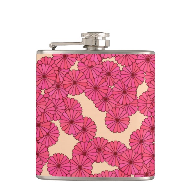 Petaca Patrón de flores Art Deco - rosa profundo y meloco (Anverso)