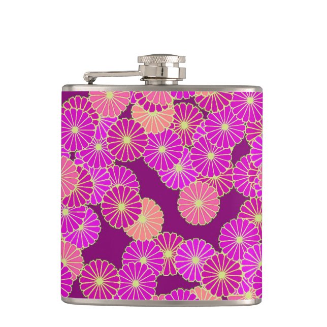 Petaca Patrón de flores Art Deco - tonos de violeta, cora (Anverso)