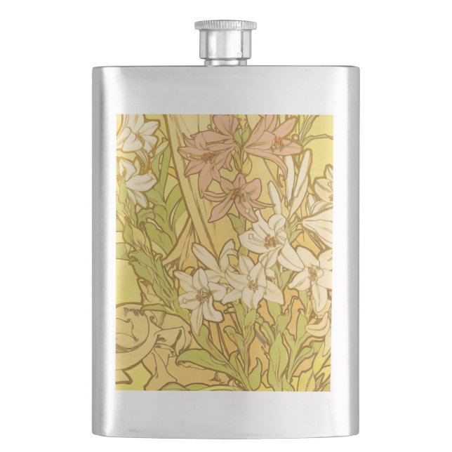 Petaca Patrón de flores de lirio de Alphonse Mucha: Art N (Anverso)