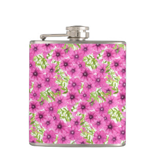 Petaca Patrón de flores de petunia color de agua rosa