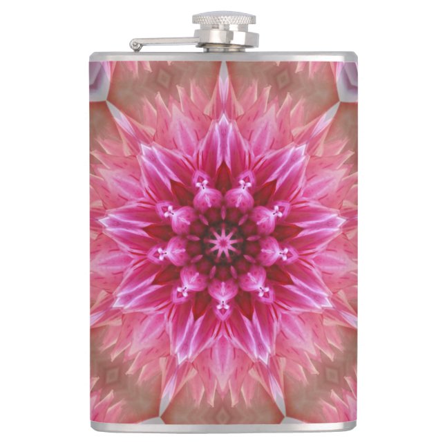 Petaca Patrón de flores rosadas de Mandala geométrica-675 (Anverso)