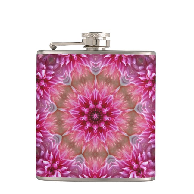Petaca Patrón de flores rosadas de Mandala geométrica-675 (Anverso)
