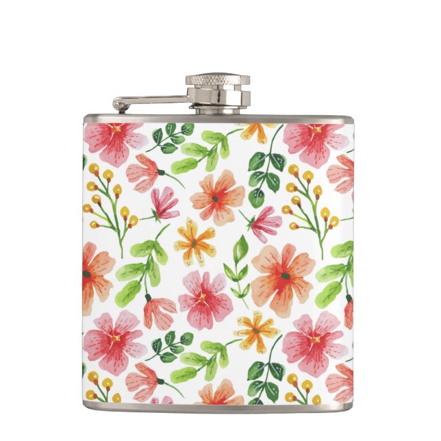 Petaca Patrón de flores rosadas en acuarela (Anverso)