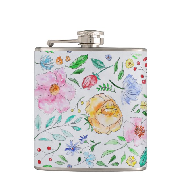 Petaca Patrón de flores y capullos de acuarela ligera bon (Anverso)