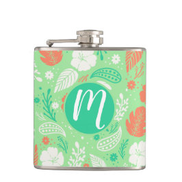 Petaca Patrón de follaje tropical verde y Naranja