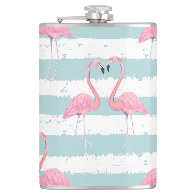 Petaca Patrón de fondo rayado Flamingo exótico (Anverso)