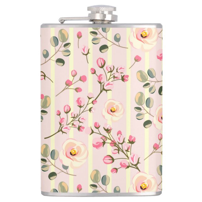 Petaca Patrón de franja floral rosa suave (Anverso)